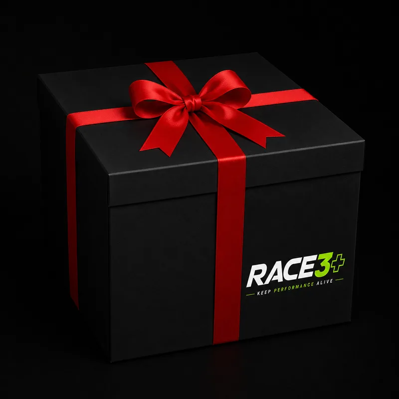 Race3+ Performance Engine Coolant — product reveal box with red ribbon